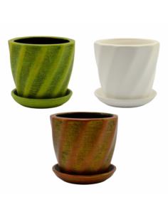 Doniczka ceramiczna z podstawką Skrętna 11x13cm mix 2