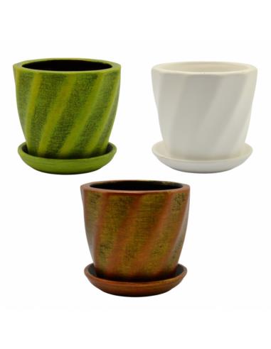 Doniczka ceramiczna z podstawką Skrętna 11x13cm mix