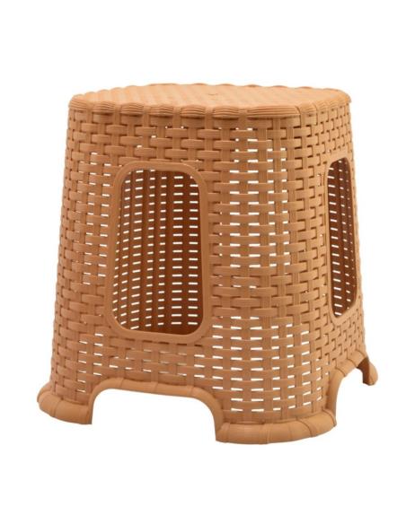 Taboret plastikowy 32cm Rattan beż/jasny brąz