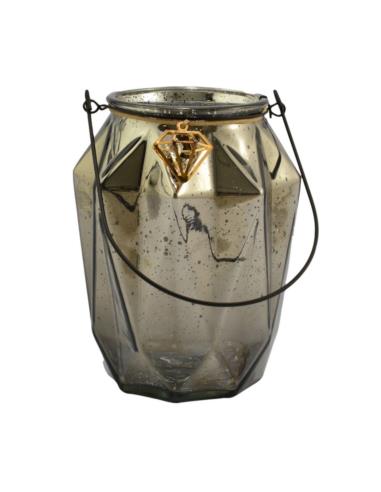 Lampion szklany 16,5x21cm srebrny 8102