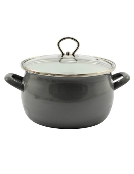 Garnek emalia 20cm 4L z pokrywką Helena szary