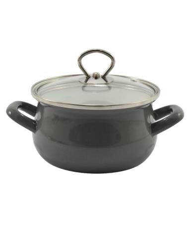 Garnek emalia 16cm 1,9L z pokrywką Helena szary