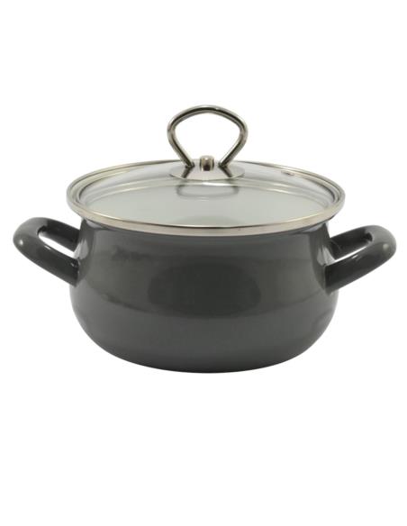 Garnek emalia 16cm 1,9L z pokrywką Helena szary