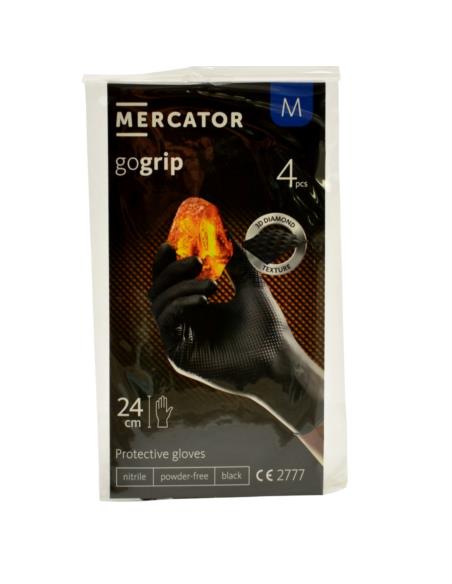 Rękawice nitrylowe M 4 sztuki Mercator czarne bezpudrowe
