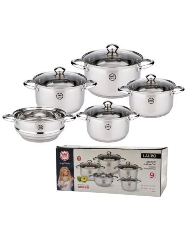 Garnki  9 elementów MG Home Lauro nierdzewne