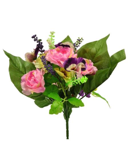 Kwiat sztuczny Róże/Bratki bukiet 37cm mix