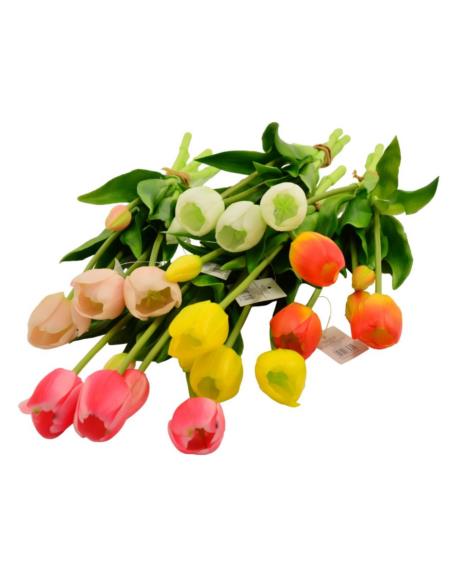 Kwiat sztuczny Tulipany bukiet 38cm 5 kwiatów gumowe mix