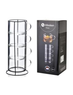Filiżanki w stojaku 350ml 4 sztuki Peter szklane