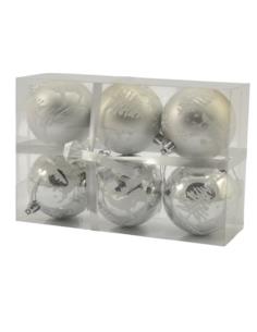 Bombki 8cm 6 sztuk srebrne plastikowe 9891 mix