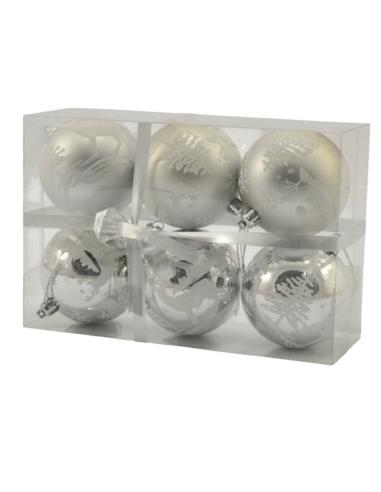 Bombki 8cm 6 sztuk srebrne plastikowe 9891 mix