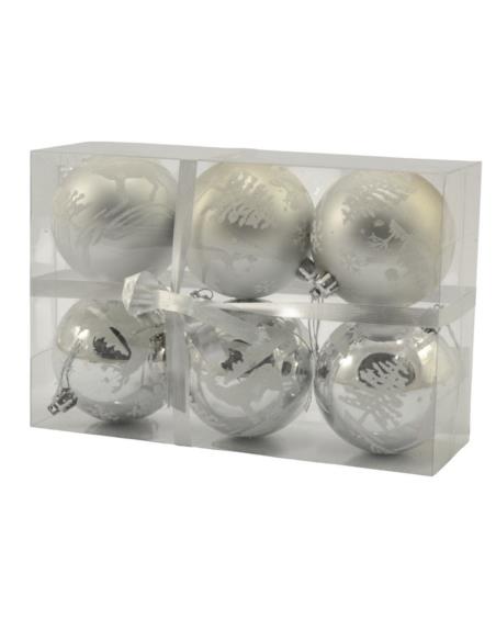 Bombki 8cm 6 sztuk srebrne plastikowe 9891 mix