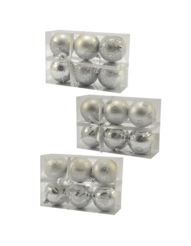 Bombki 8cm 6 sztuk srebrne plastikowe 9891 mix