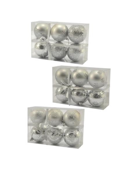 Bombki 8cm 6 sztuk srebrne plastikowe 9891 mix