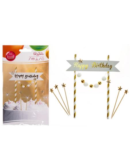 Dekoracja tortu złota "Happy Birthday"