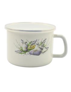 Kubek emalia 14cm 1,4L Lawenda z pokrywką
