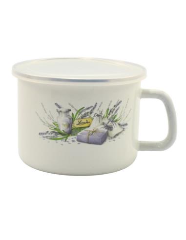 Kubek emalia 14cm 1,4L Lawenda z pokrywką