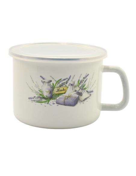 Kubek emalia 14cm 1,4L Lawenda z pokrywką