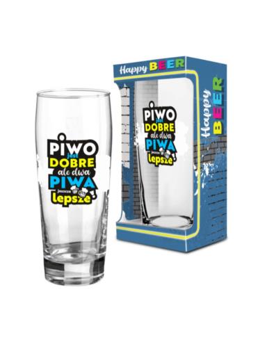 Szklanka do piwa 500ml i Happy Beer "Piwo jest dobre, ale dwa jeszcze lepsze"