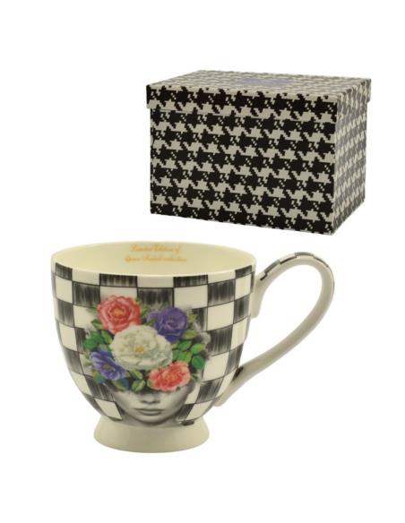 Kubek ceramiczny 400ml Kwiaty/szachownica na stopce W22LE85--02305