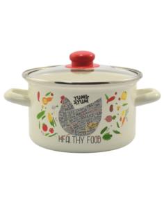 Garnek emalia 18cm 2,8L z/p Kura okuwany kremowy