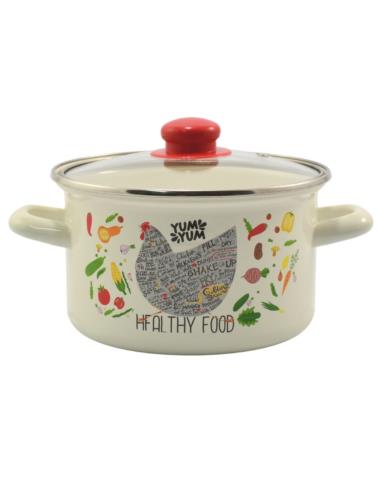 Garnek emalia 18cm 2,8L z/p Kura okuwany kremowy