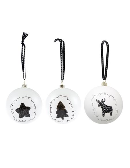 Bombka plastik 7,5cm Black and White mix