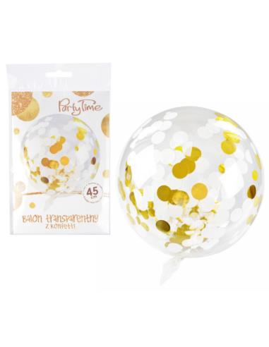 Balon z konfetti przeźroczysty 45cm 0041 biały/złoty