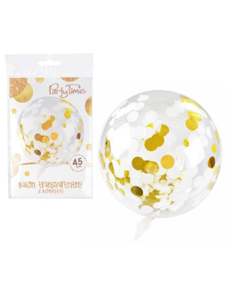 Balon z konfetti przeźroczysty 45cm 0041 biały/złoty