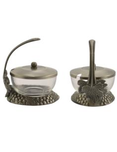 Cukiernica plater/cyna/szkło 8,5cm z łyżeczką 12cm 463-6040