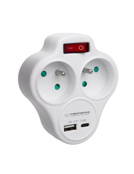 Rozgałęźnik rozdzielacz 2 gniazda okrągłe uziemienie z USB Esperanza