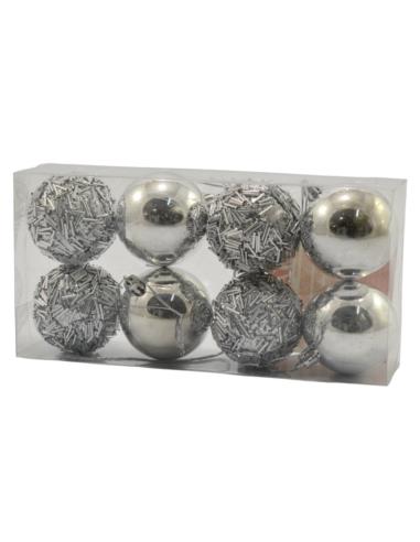 Bombki plastikowe 6cm 8szt srebrne