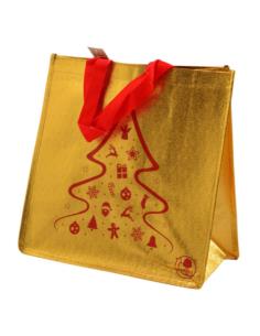 Torba na zakupy PP Choinka złota świąteczna 34x34x18cm
