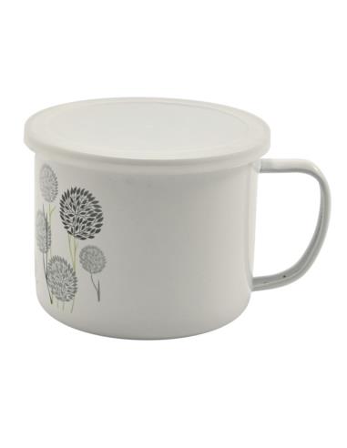 Kubek emalia 12cm dmuchawce/kwiaty z pokrywką mix