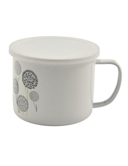 Kubek emalia 12cm dmuchawce/kwiaty z pokrywką mix