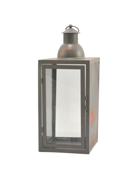 Latarnia metalowa ze szkłem 18x18x44cm szaro-miedziana