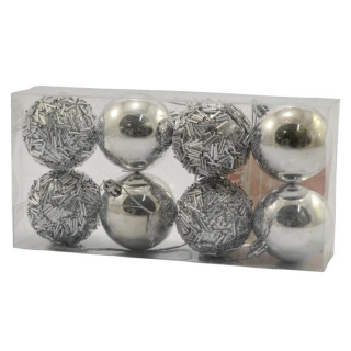 Bombki plastikowe 6cm 8szt srebrne