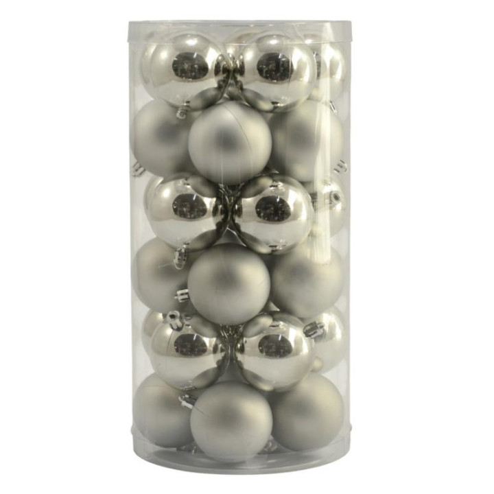 Bombki 30szt 6cm gładkie srebrne matowe SPB630