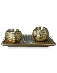 Patera ceramiczna 26x16,5cm + 2 świeczniki WG7 złota