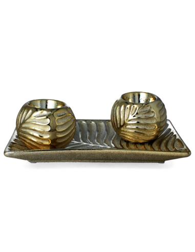 Patera ceramiczna 26x16,5cm + 2 świeczniki WG7 złota
