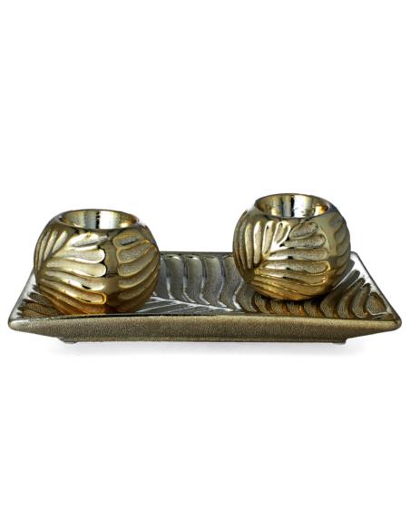 Patera ceramiczna 26x16,5cm + 2 świeczniki WG7 złota