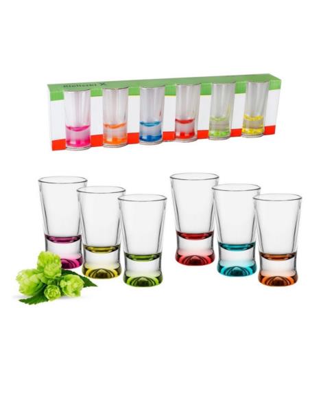 Kieliszki do wódki 25ml 6szt X kolorowe dna