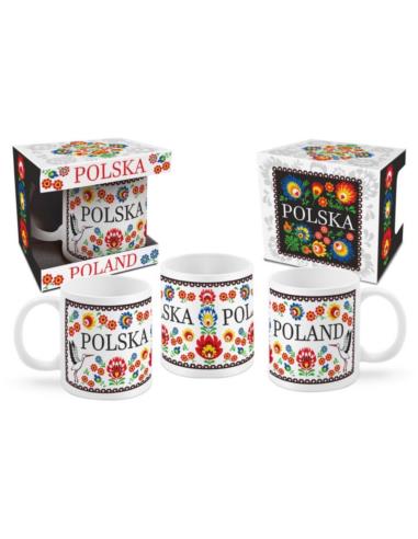 Kubek 300ml Folk Kwiaty biały