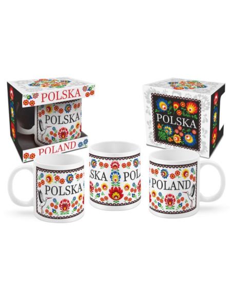 Kubek 300ml Folk Kwiaty biały