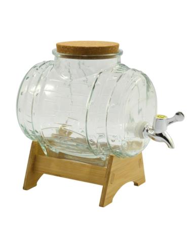 Beczka szklana 3,0L z kranikiem + bambusowa podstawka