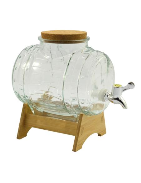 Beczka szklana 3,0L z kranikiem + bambusowa podstawka
