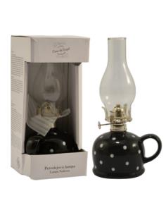 Lampa naftowa szklana 29cm KK322 czarna w kropki