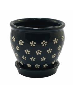 Doniczka ceramiczna 12x11cm z podstawką NIK22029 niebiesko-biała