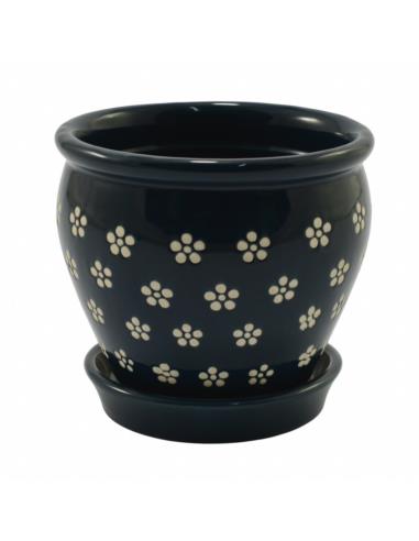 Doniczka ceramiczna 12x11cm z podstawką NIK22029 niebiesko-biała