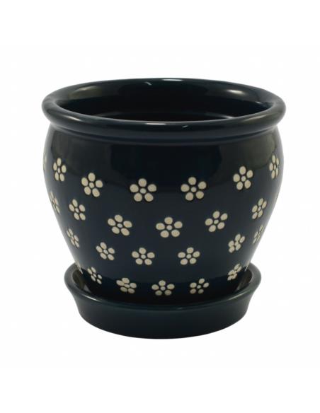 Doniczka ceramiczna 12x11cm z podstawką NIK22029 niebiesko-biała
