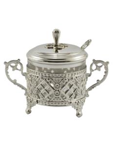 Cukiernica plater/srebro/szkło 466-7648 15,5cm z łyżeczką